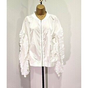 NWT Cien Cream Bomber Jacket Oversized Sm Y2K Festival Fairy Sheer Ruffle Sleeve